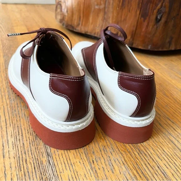 Labucq Saddle Shoes Burgundy Bordeaux and White Women's Oxfords - Picture 6 of 7